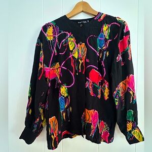 Escada By Margaretha Ley 100% Silk Neon Zebra Print Blouse Sequins Size
38